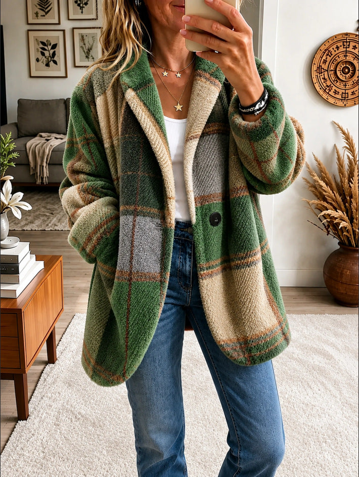 🤲LAST DAY SAVE 49%✨ Cozy Plaid Fleece Coat – Bold Color, Effortless Style